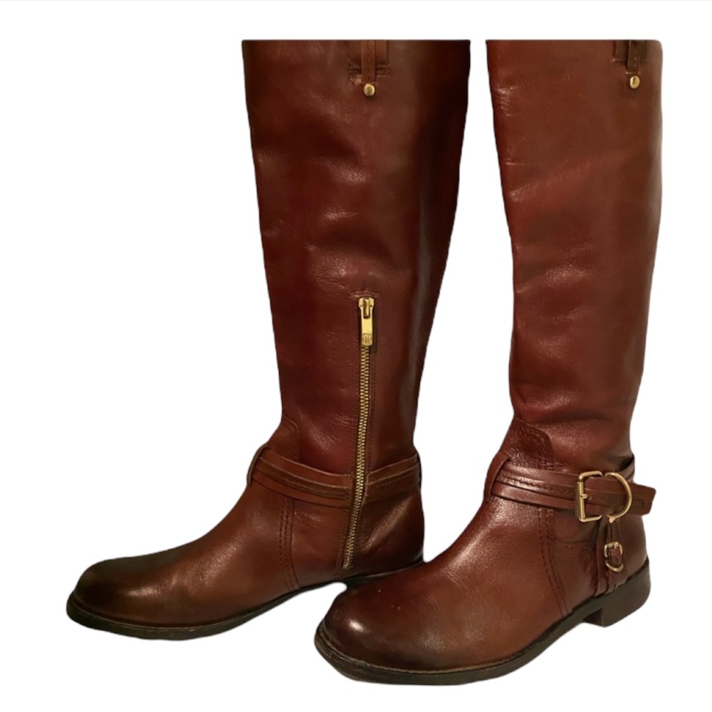 Vince Camuto Riding Boot Winter Leather Cognac Brown Size 9